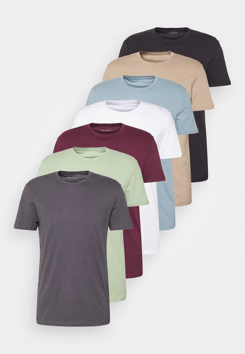 Pier One 7 PACK - T-Shirt Basic - Black/green/bordeaux 1 Pier One 7 PACK - T-Shirt Basic - Black/green/bordeaux